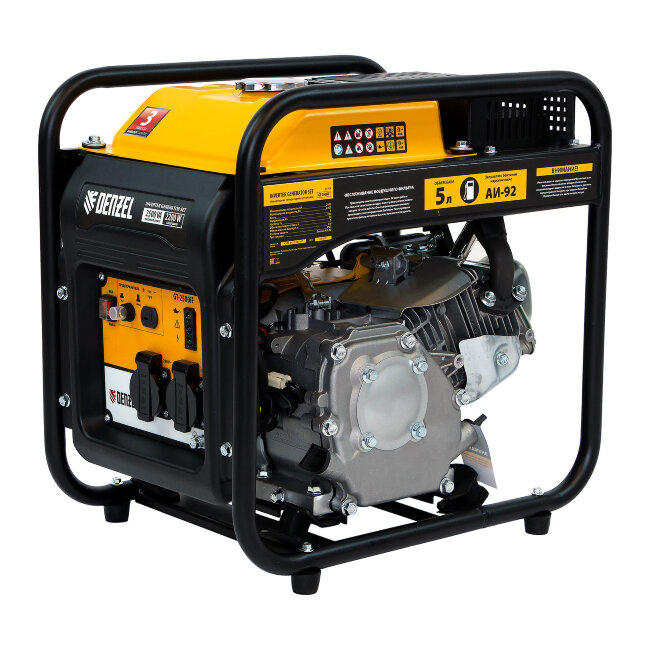 Генератор инверторный GT-2500iF, 2.5 кВт, 230 В, бак 5 л, открытый корпус, ручной старт Denzel в Сыктывкаре