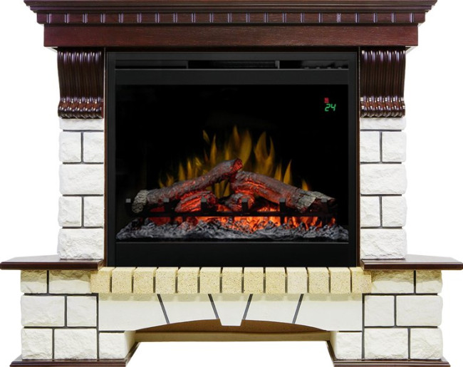 Каминокомплект Pierre Luxe угловой - Темный дуб / Белый с очагом Symphony 26'' DF2624L-INT в Сыктывкаре