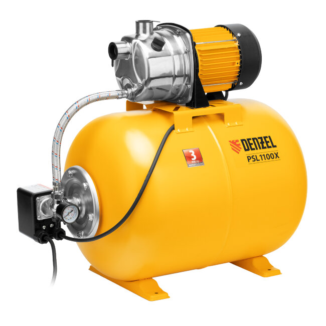 Насосная станция PSL1100X, 1100 Вт, 3600 л/ч, ресивер 50 л, подъем 45 м, нержавейка Denzel в Сыктывкаре